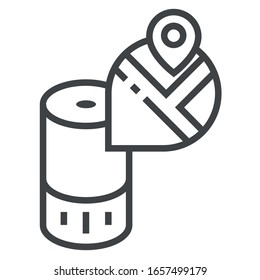 smart speaker and map black line icon on white background	
