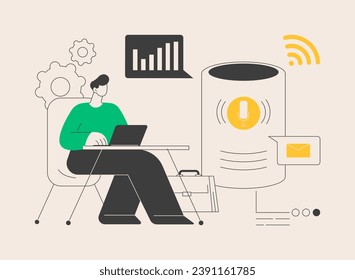 Smart speaker office controller abstract concept vector illustration. Smart controller, voice commands, voice-controlled office, internet of things, assistant, office management abstract metaphor.