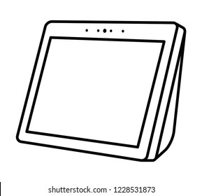 Smart speaker personal assistant with screen line art vector icon for apps and websites 