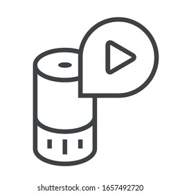 smart speaker and play black line icon on white background	
