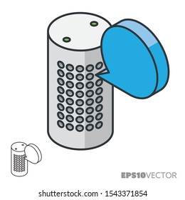 Smart speaker with speech bubble isometric icon, outline and filled artificial intelligence symbols. Internet of things and communication concept vector illustration.