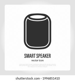 Smart speaker thin line icon. Voice assistant, audio device. Vector illustration.