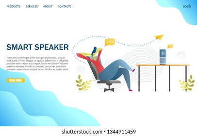Smart speaker vector website template, web page and landing page design for website and mobile site development. Voice assistant concept.