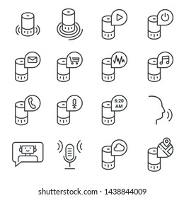 Smart speaker and virtual assistant. Vector icon set in outline style

