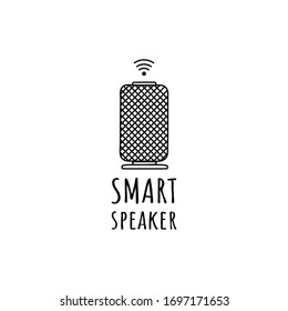 Smart speaker, voice assistant icon isolated on white background. Vector illustration, hand drawing, doodle sign.