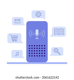 Smart Speaker, Voice Command Device Application, Wireless Virtual Assistant Technology. Voice Control. Vector Illustration