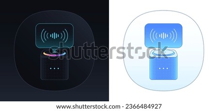 Smart speaker with voice control. Wireless home speaker, interactive virtual assistant with AI. Home sound device with voice command control. Sound AI assistant, smart voice bot. Vector illustration