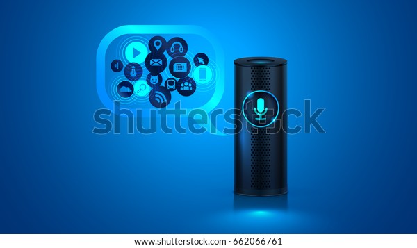 Smart speaker with voice control. Voice control\
of your smart home. Smart speaker reports the news, plays music,\
answers questions.\
VECTOR.