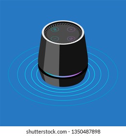 Smart speaker with voice recognition. Isometric vector icon.