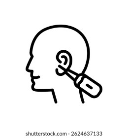 Smart Spoon Ear Stick Outline Icon. Device for Cleaning Ears Line Vector Isolated Symbol