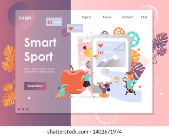 Smart sport vector website template, web page and landing page design for website and mobile site development. Fitness tracking mobile phone application concept.