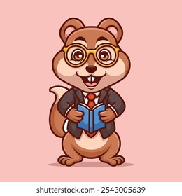 Mascote de ilustração de vetor de desenhos animados de esquilo inteligente