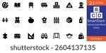 Smart Start School Icons – 21 solid black vector symbols for preschool, kindergarten, and early learning. Perfect for education apps, websites, worksheets, and classroom design.