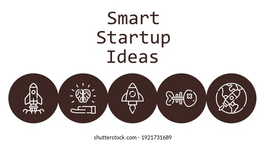 smart startup ideas background concept with smart startup ideas icons. Icons related startup, idea, fishbone