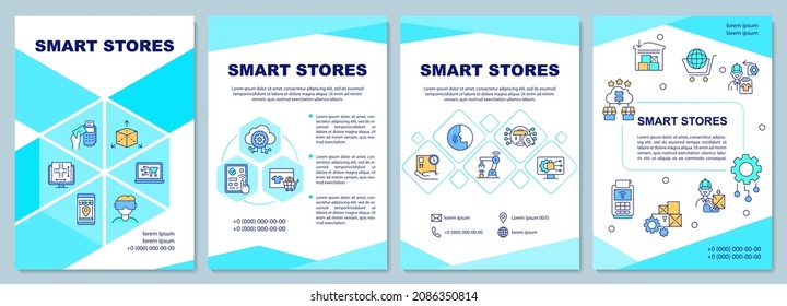 Smart stores brochure template. Digitalization of retail market. Flyer, booklet, leaflet print, cover design with linear icons. Vector layouts for presentation, annual reports, advertisement pages