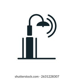 Farola inteligente que envía datos en una ciudad inteligente, concepto de internet de las cosas