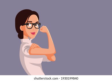 Smart Strong Independent Woman Vector Illustration. Empowering Female Role Model Showing Her Strength 
