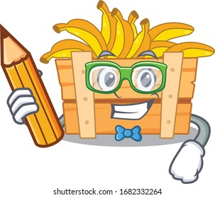 A smart student banana fruit boxcharacter with a pencil and glasses