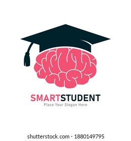 Smart student with brain vector logo template. Suitable for business, education, hat symbol and health