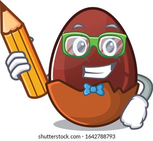 A smart Student chocolate egg character holding pencil