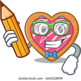 A smart Student cookie heart character holding pencil
