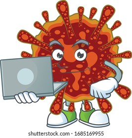 intelligenter Student des tödlichen Koronavirus mit einem Laptop 