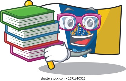 Smart Student flag canary island Scroll mascot cartoon with book