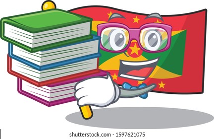 Smart Student flag grenada Scroll mascot cartoon with book