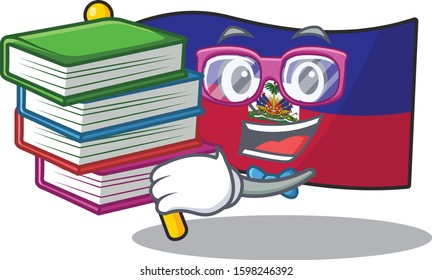 Smart Student flag haiti Scroll mascot cartoon with book