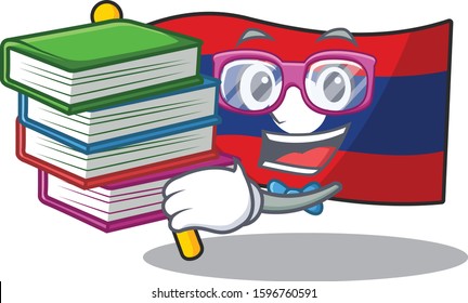 Smart Student flag laos Scroll mascot cartoon with book