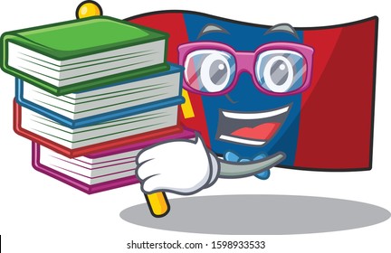 Smart Student flag mongolia Scroll mascot cartoon with book