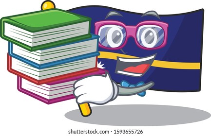 Smart Student flag nauru Scroll mascot cartoon with book