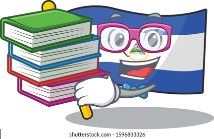 Smart Student flag nicaragua Scroll mascot cartoon with book