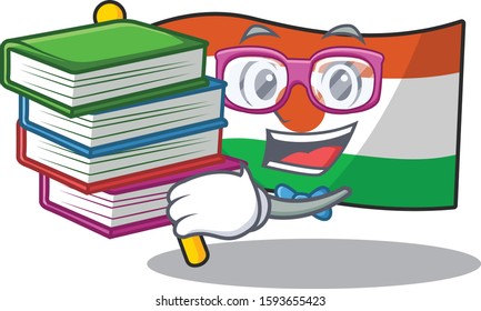 Smart Student flag niger Scroll mascot cartoon with book