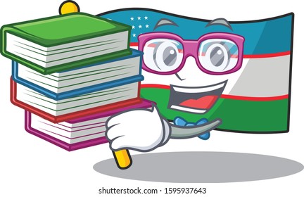 Smart Student flag uzbekistan Scroll mascot cartoon with book