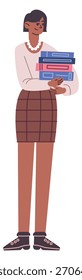 Smart student girl with bookstack. Education work character