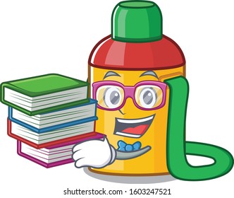 Smart Student kids water bottle Scroll mascot cartoon with book