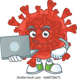 smart student of red corona virus using a laptop