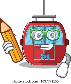 A smart Student ropeway character holding pencil