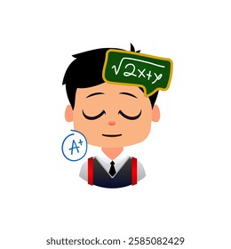 Smart Student Solving Math, Fast-learning student grasping new knowledge, Emoji Boys School