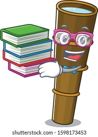 Smart Student telescope Scroll mascot cartoon with book