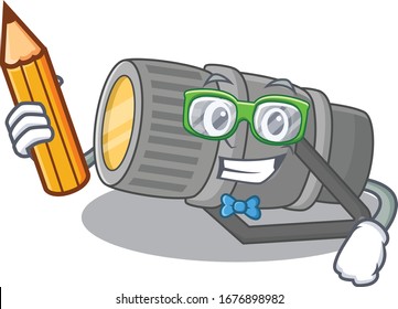 A smart student underwater flashlight character with a pencil and glasses