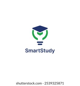 Smart Study Logo Design mit Graduierungssymbol und Glühbirne als Smart Symbol