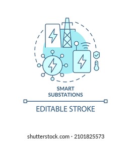 Intelligente Unterwerke, türkisfarbenes Konzeptsymbol. Intelligente Gitter abstrakte Idee dünne Linie Illustration. Einzeln Umrisszeichnung. Bearbeitbarer Strich. Verwendung von Roboter-Medium, Myriad Pro-Fett-Schriftarten