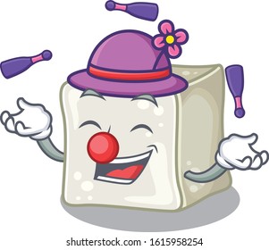 Smart sugar cube cartoon character design playing Juggling