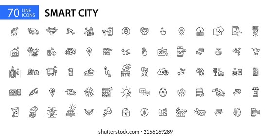 Smart Sustainable City Icons Set. 70 Line Art Pixel Perfect Editable Stroke Icons