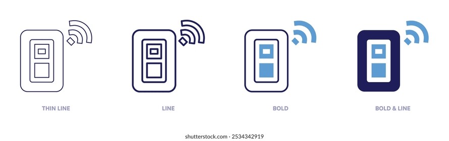 Icono de interruptor inteligente en 4 estilos diferentes. Línea delgada, línea, negrita y línea negrita. Estilo duotono. Trazo editable.