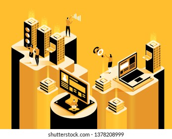 Smart system. Abstract technology concept. Digital marketing, digital technologies. Vector isometric illustration