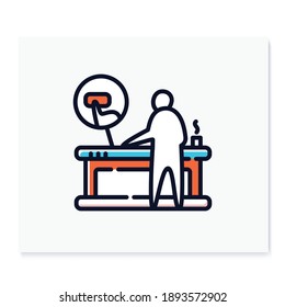 Smart table color icon. Man working standing. Smart emerging technologies. Contemporary workplace. Futuristic office workspace innovations concept. Isolated vector illustration 