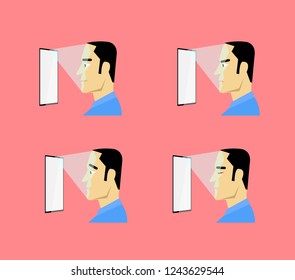 Smart Tablet Face Identification Illustration. Different Emotions. Isolated Flat Design